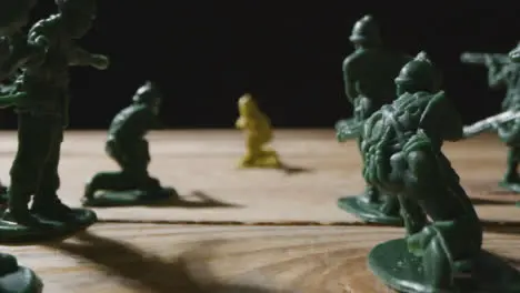 Tracking Shot Approaching Outnumbered Toy Soldier