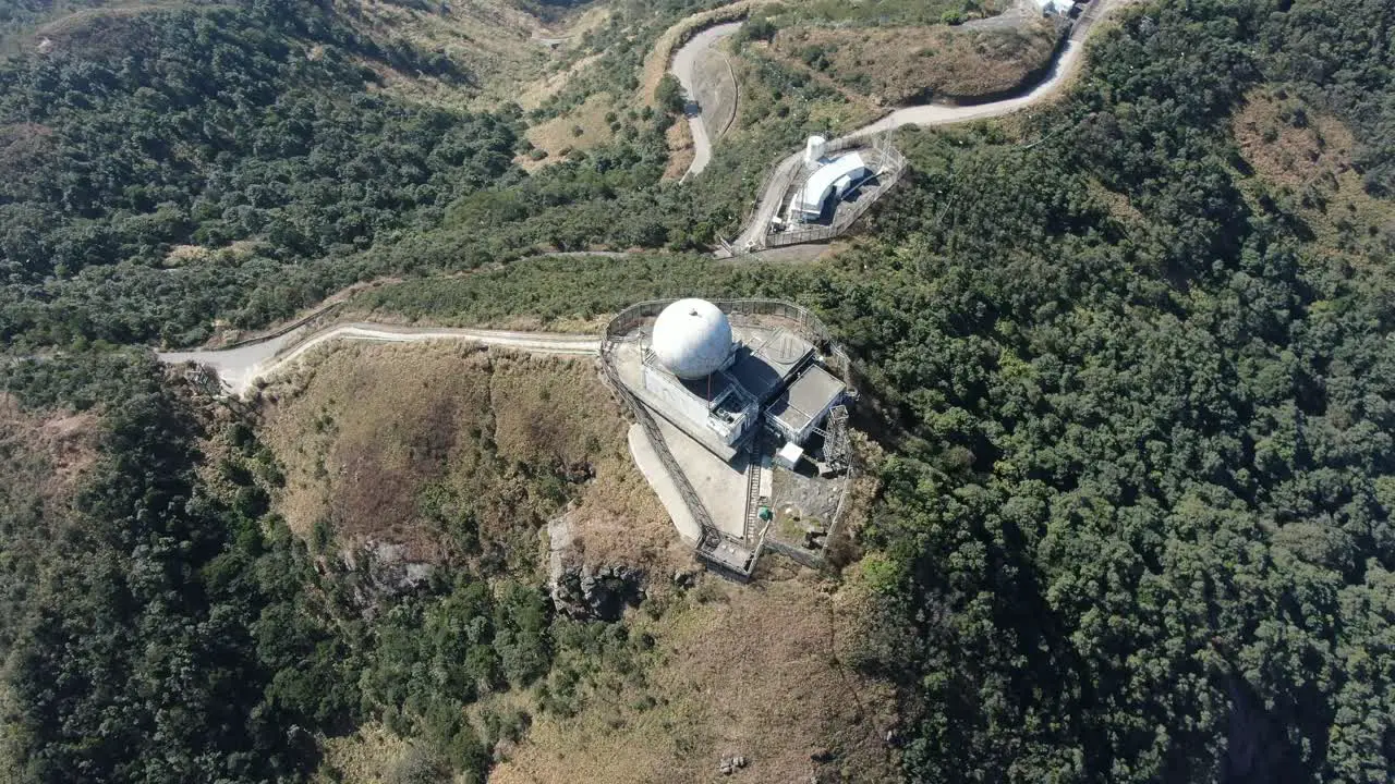 Aerial view of Massive Antenna towers on Lion Rock mountains Hong Kong