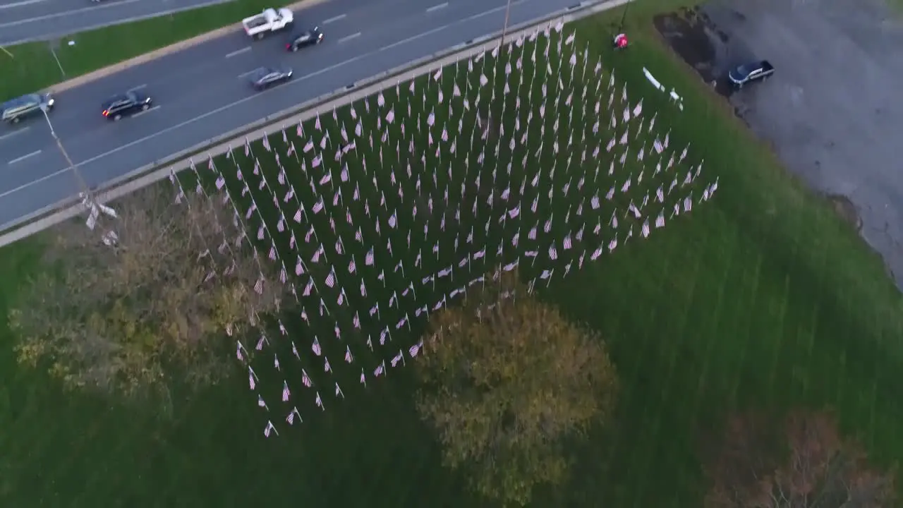 Aerial view of United States Flag display honoring military heroes