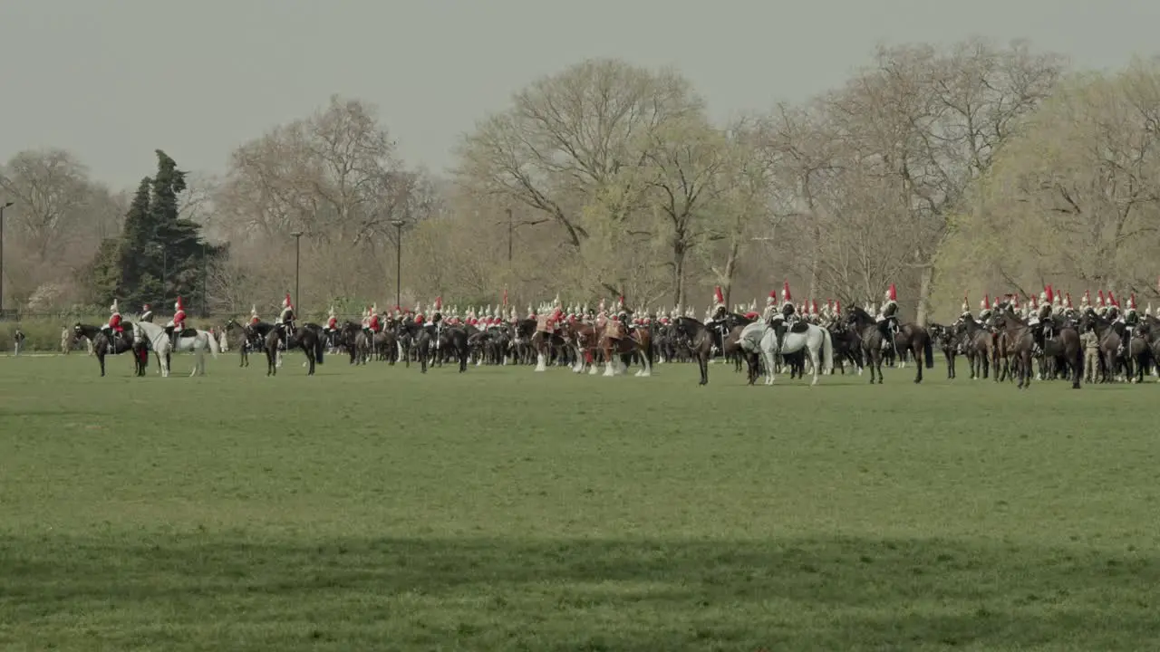 Wide angle shot of the Household Cavalry at the Major Generals Parade