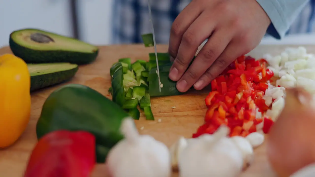 Cooking healthy food and hands with knife