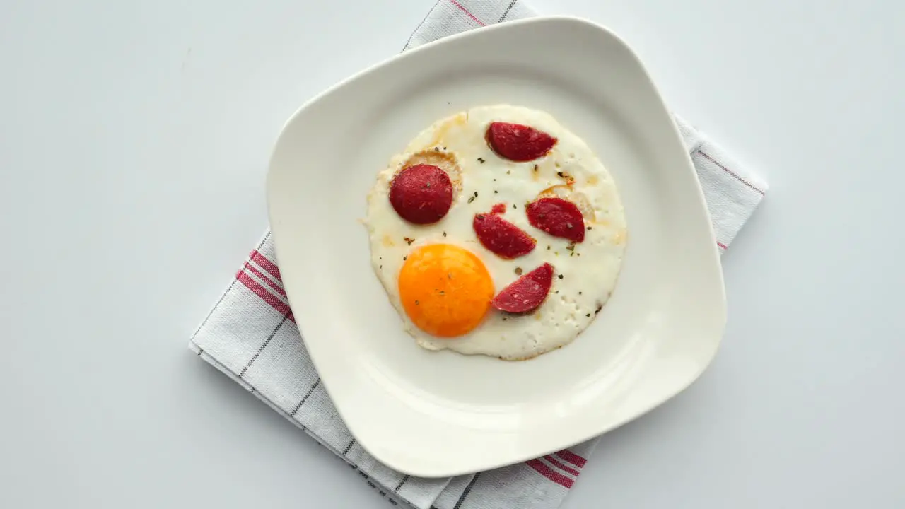 Fried egg mixed with sausage on a plate