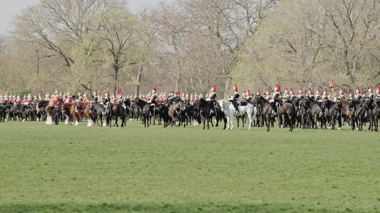 Household Cavalry line up for the Major Generals Inspection