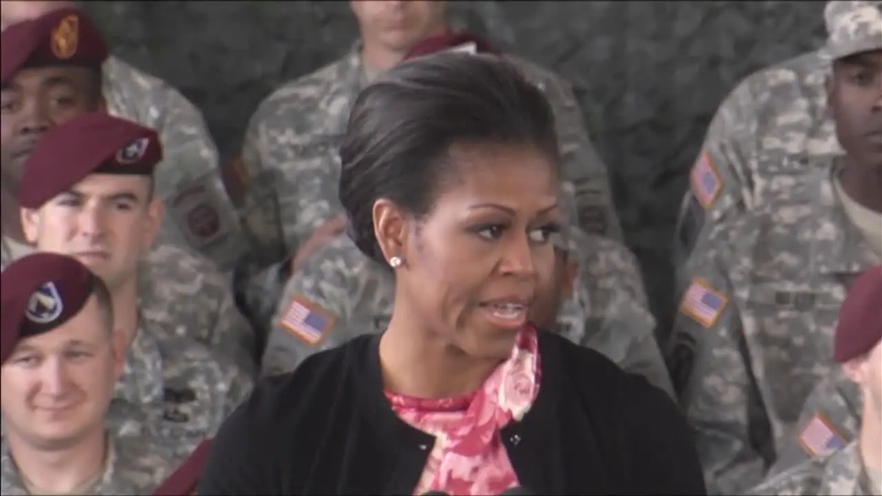 Michelle Obama Honors The Troops At A Speaking Engagement In Ft Bragg North Carolina