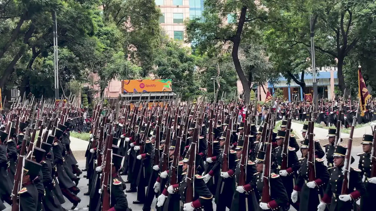 slow motion shot of the mexican army conscripts during the military parade