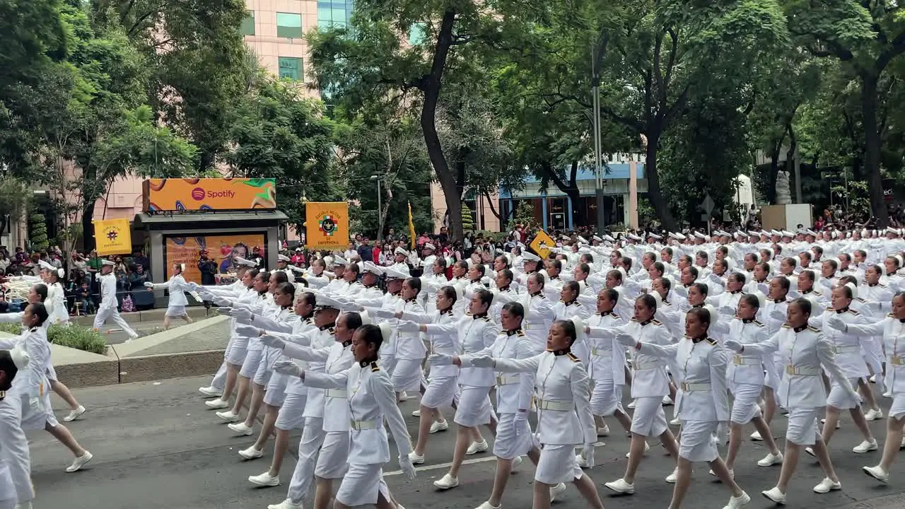 slow motion shot of the mexican army nursing platoon during the military parade