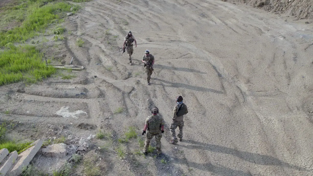 Soldiers meet on a dusty road