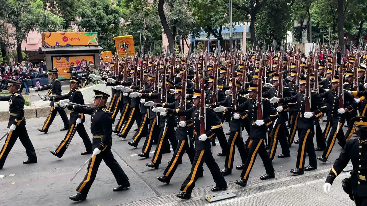 slow motion shot of the corps of the exploration platoon of the mexican army during the independence day parade