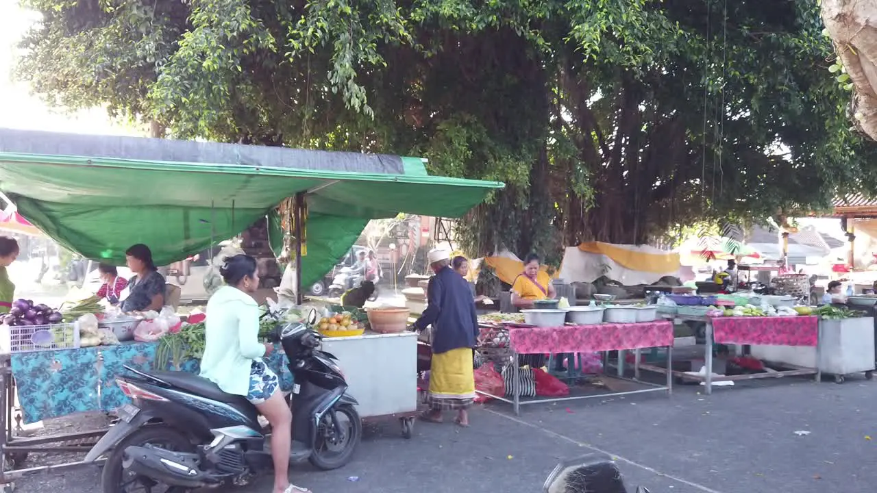 Traditional Food Market in Nyuh Kuning Ubud Bali Indonesia Local People Buy and Sell food fruits and vegetables Daily Lifestyle in Southeast Asia