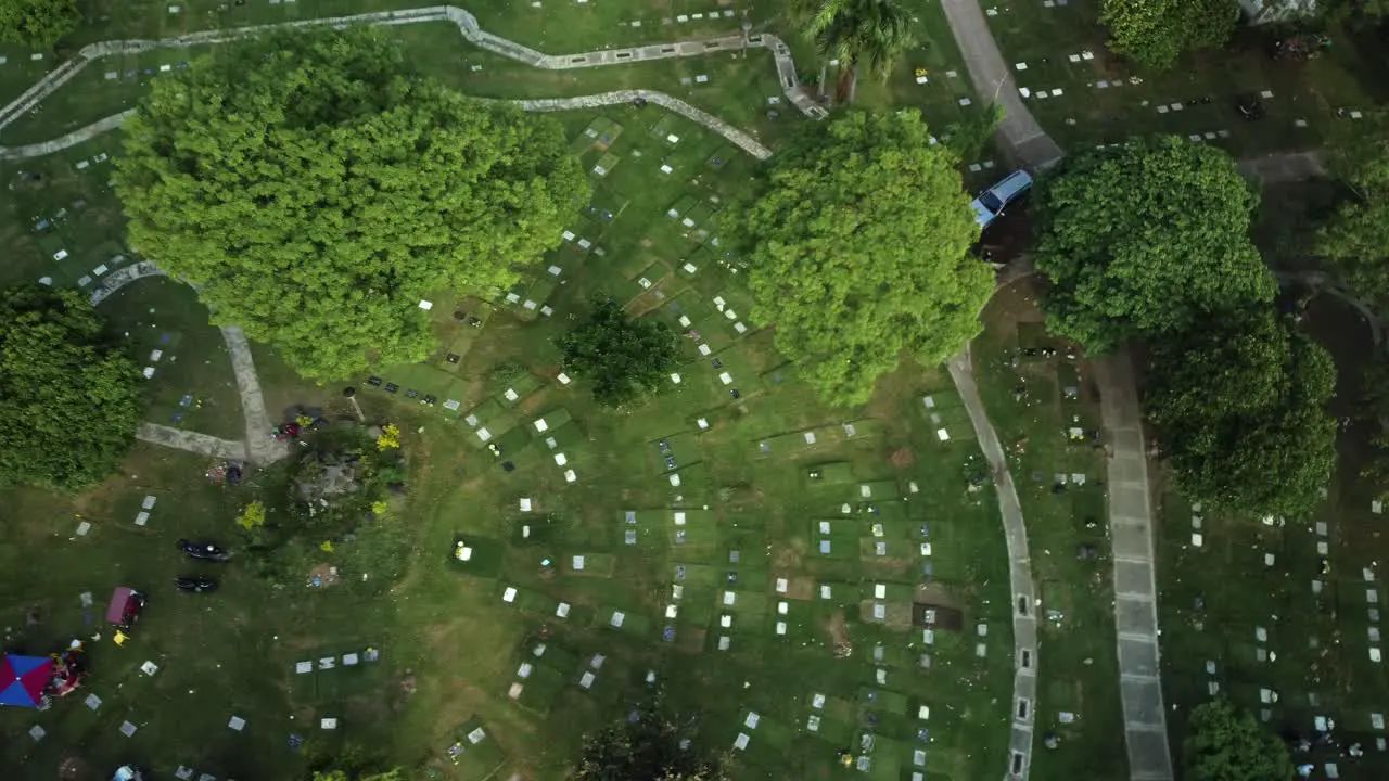 Aerial drone shot of Circular cemetery memorial park in the Philippines