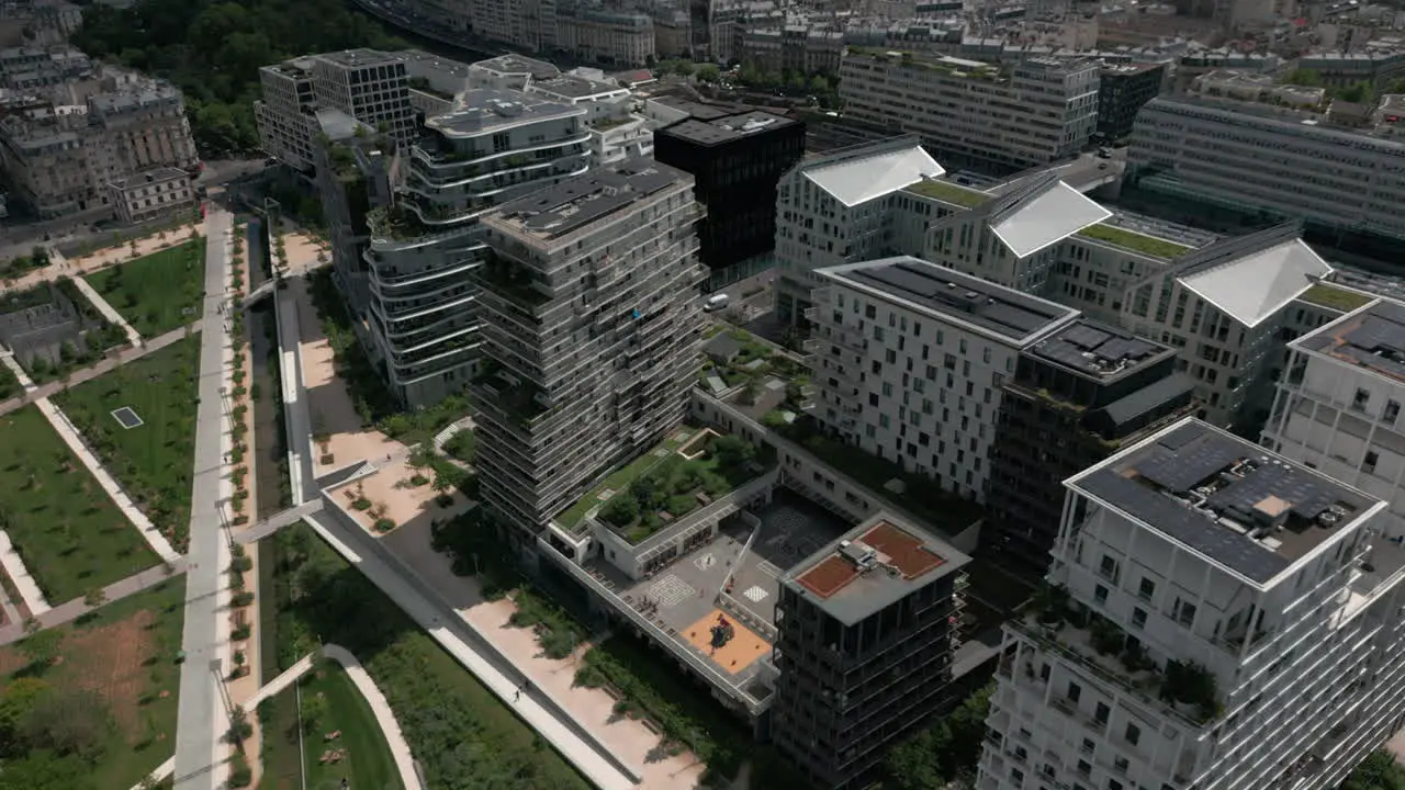 Batignolles eco-sustainable neighborhood Paris France Aerial top-down view