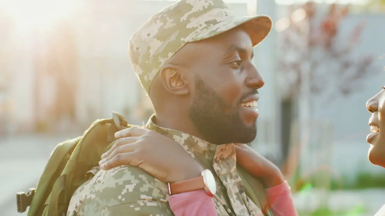 Soldier In Uniform Coming Back Home