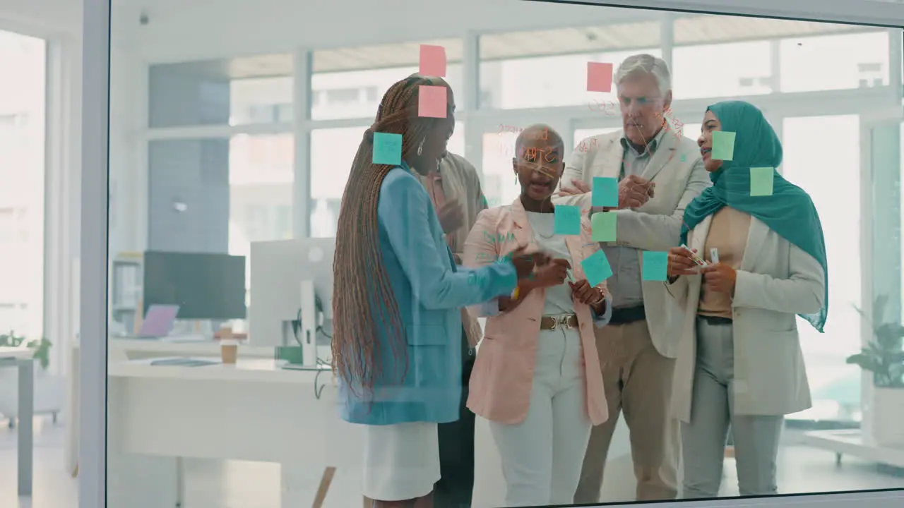 Business people planning with glass board