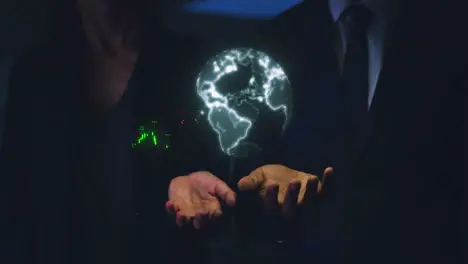 Futuristic hologram and palm with global data