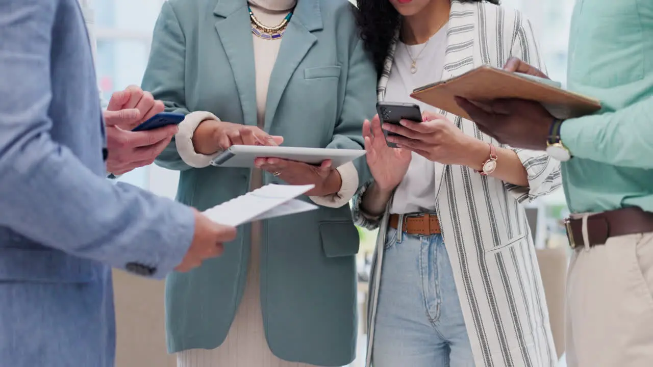 Hands tablet and group teamwork of business