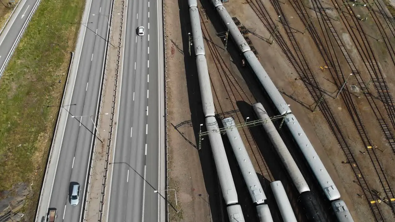 Aerial view of the famous old orient express train parked in Uddevalla Sweden