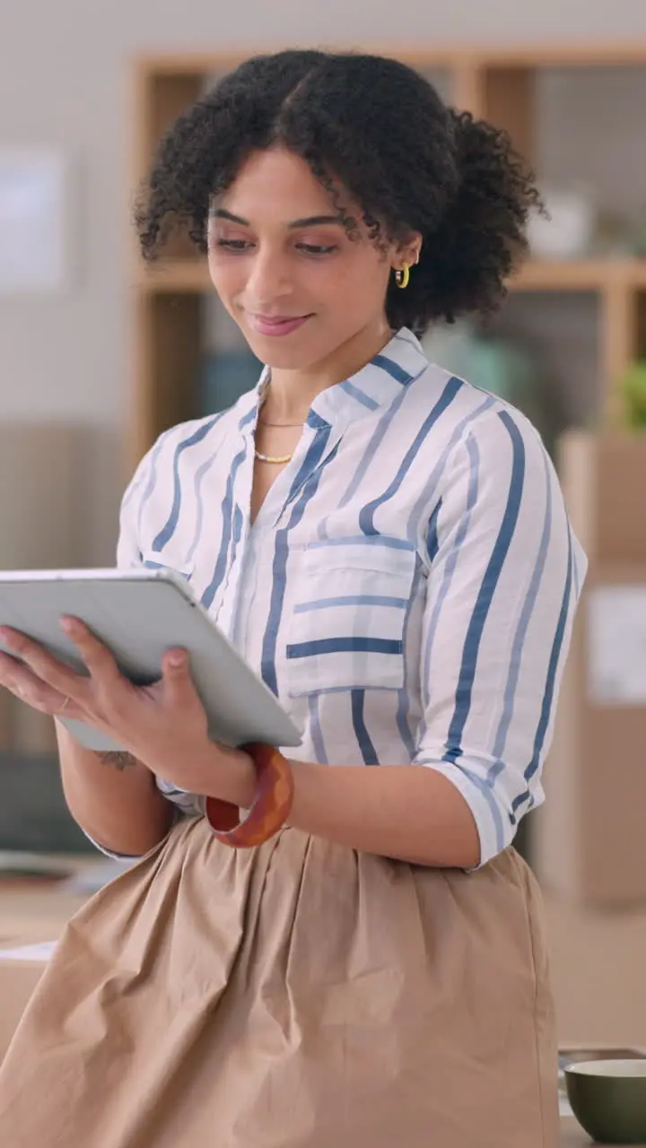 Small business office and woman with tablet