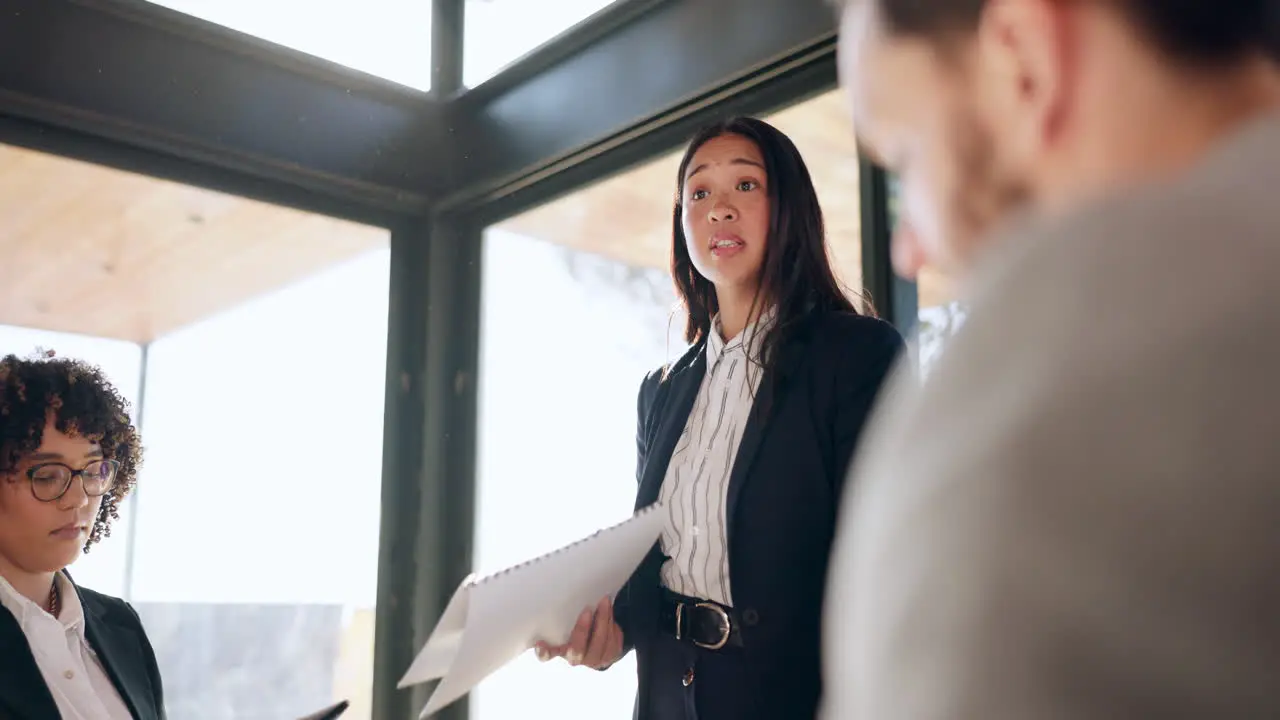 Proposal meeting and woman with business people