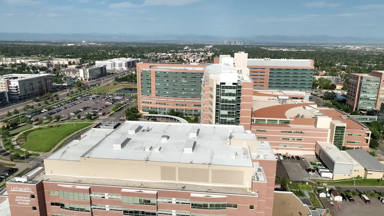 High angle aerial over Anschutz Medical Campus in Aurora Colorado