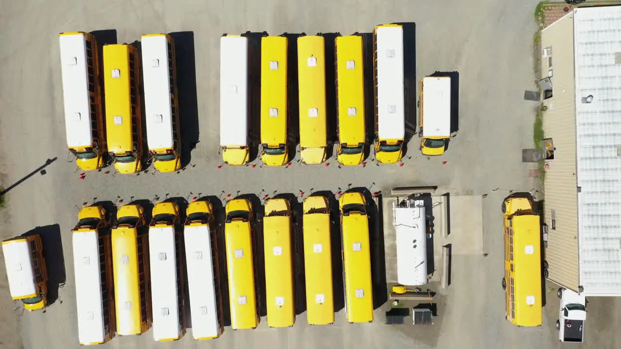 Aerial view of school bus parking lot