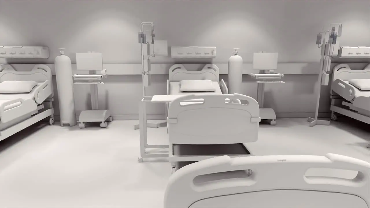 3d rendering room of modern clinic hospital health care moving along the beds with accompanying equipment medical clinic room 3d visualization concept