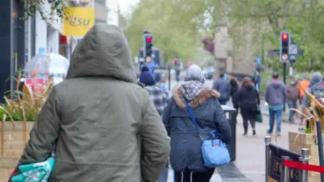 Tracking Shot Following Crowd of Pedestrians In Street