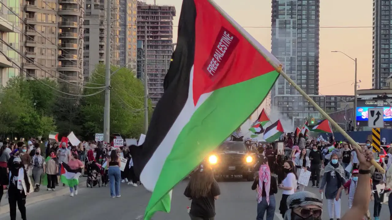 A protester walks holding a Palestinian flag during a free Palestine rally in the streets