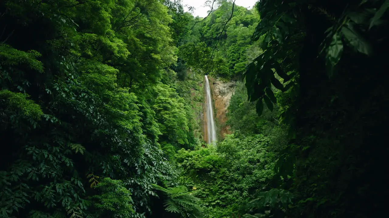 Ribeira Quente natural waterfall in Sao Miguel in the Azores Portugal