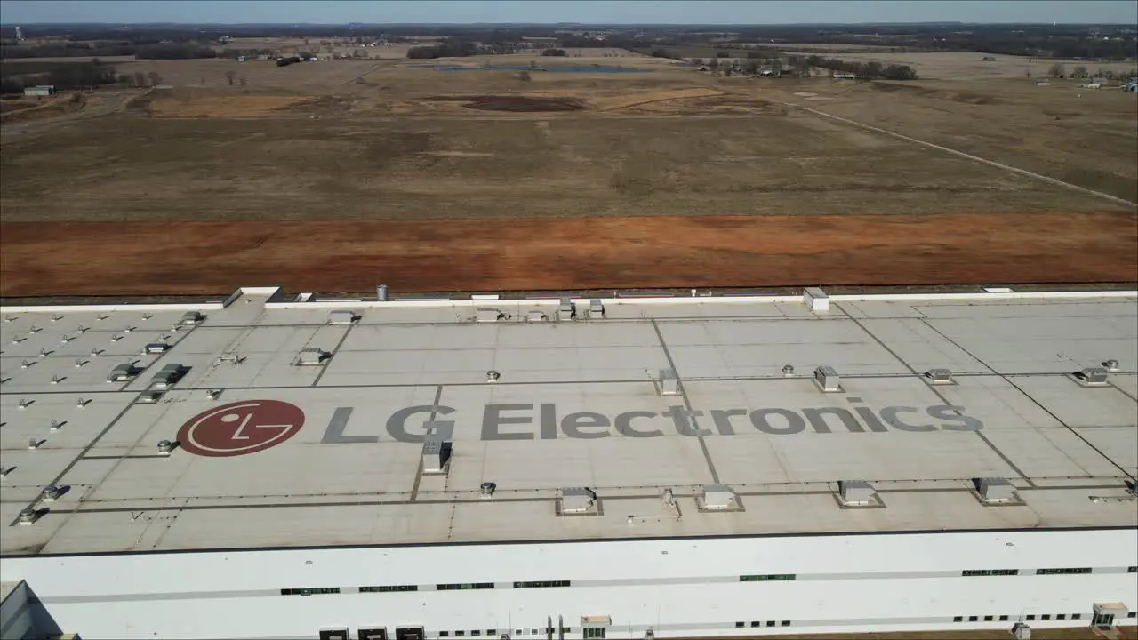 Aerial reveal shot of LG plant in Clarksville Tennessee