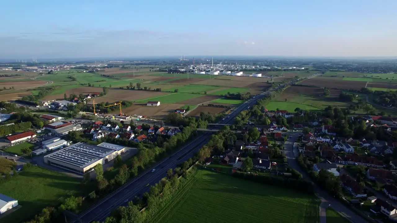 Aerial shot of Gunvor Refinery east of Ingolstadt with Autobahn A9 near Lenting Bavaria Germany