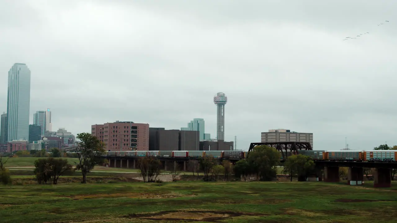 Downtown view of train in Dallas Texas