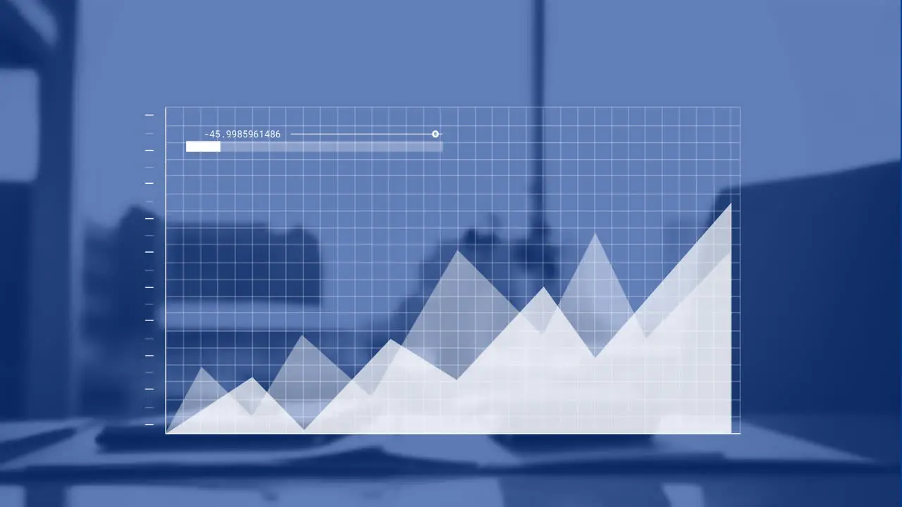 Animation of digital data processing over desk in office