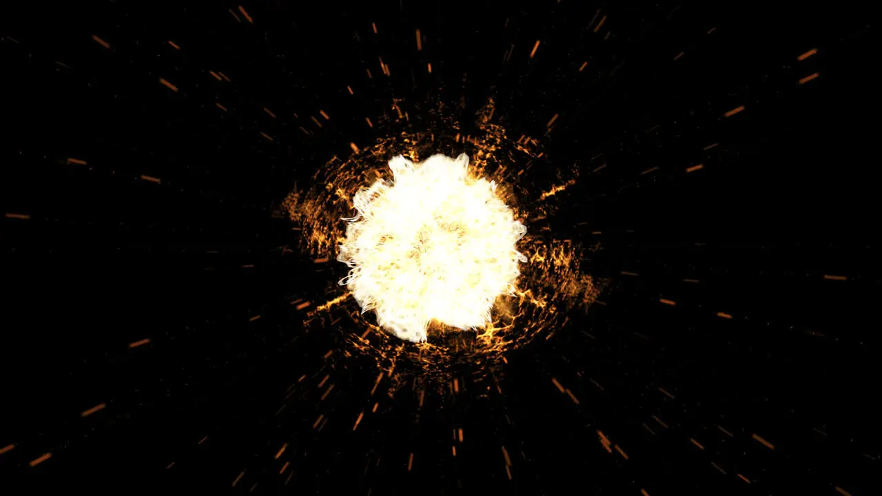 fire ball Energy effect blast explosion towards to camera glowing flames on black background