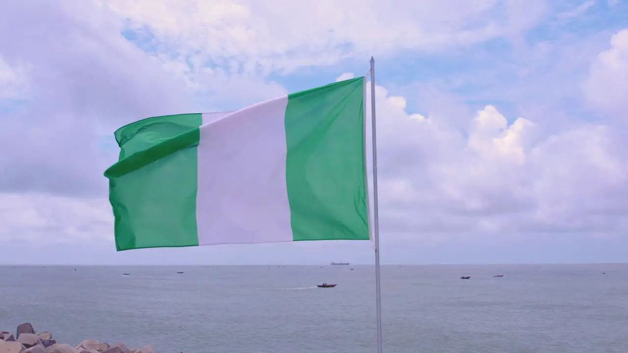 Victoria Island Lagos Nigeria -October 1st 2022 Nigeria's flag blowing in the wind on independence day