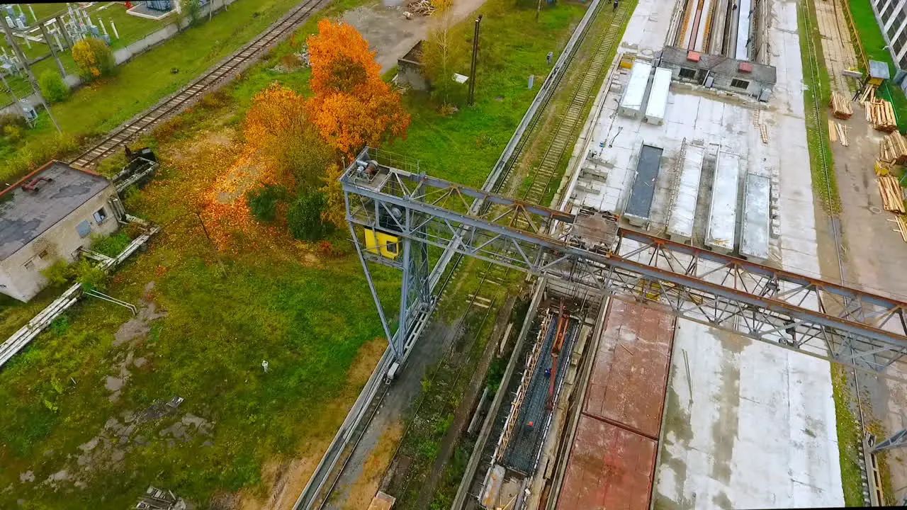 Dron view industrial crane on background factory Industrial crane at plant