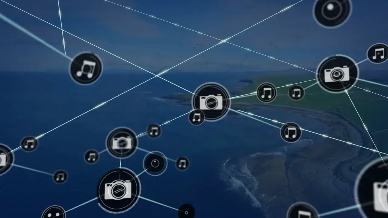 Animation of network of connections over landscape background