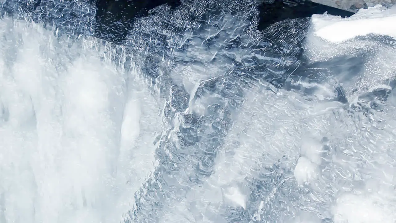 Ice background Ice surface Ice crystals Closeup Flowing water under ice