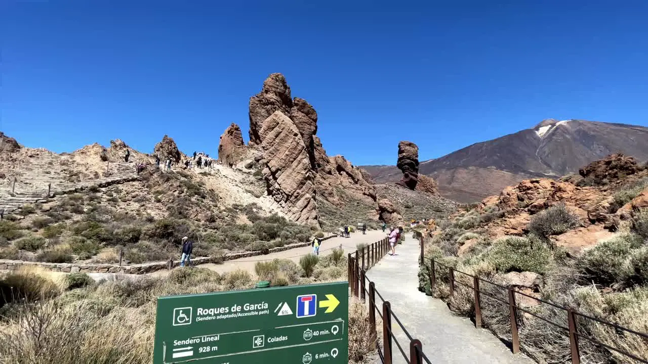 View of Roques de Garcia rock formations and Teide volcano Tenerife Canary Islands