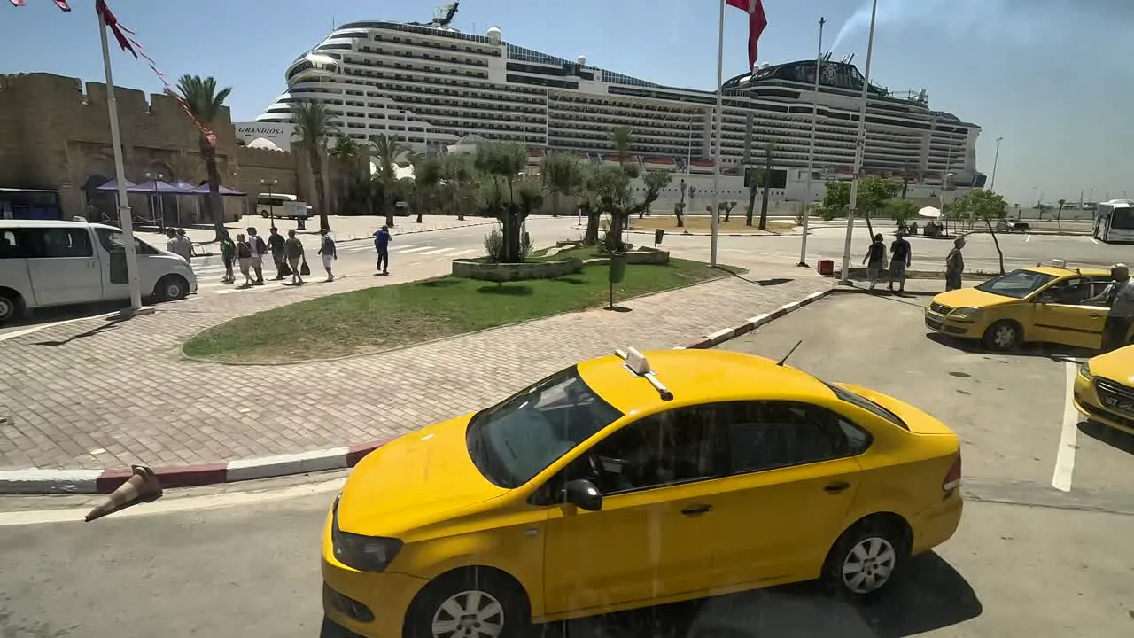 POV view from the bus to the Cruise port of Tunisia