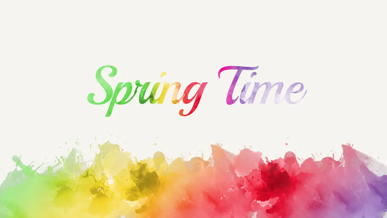 Spring Time with rainbow watercolor paints on paper