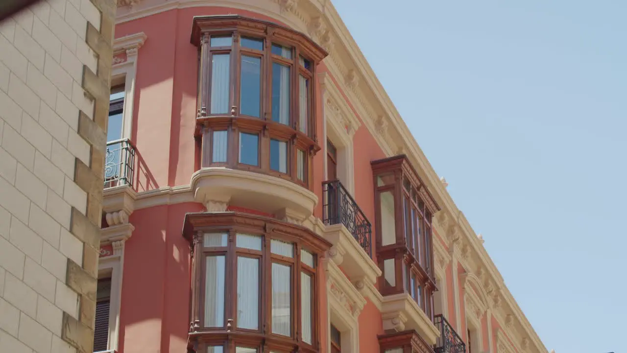 Close up shot of a typical building in Gijon Asturias Handheld Slow Motion