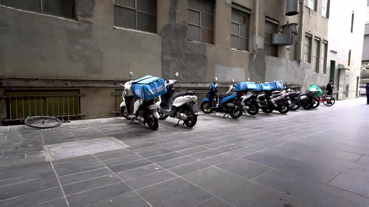 Timelapse of parked food delivery bikes during lockdown