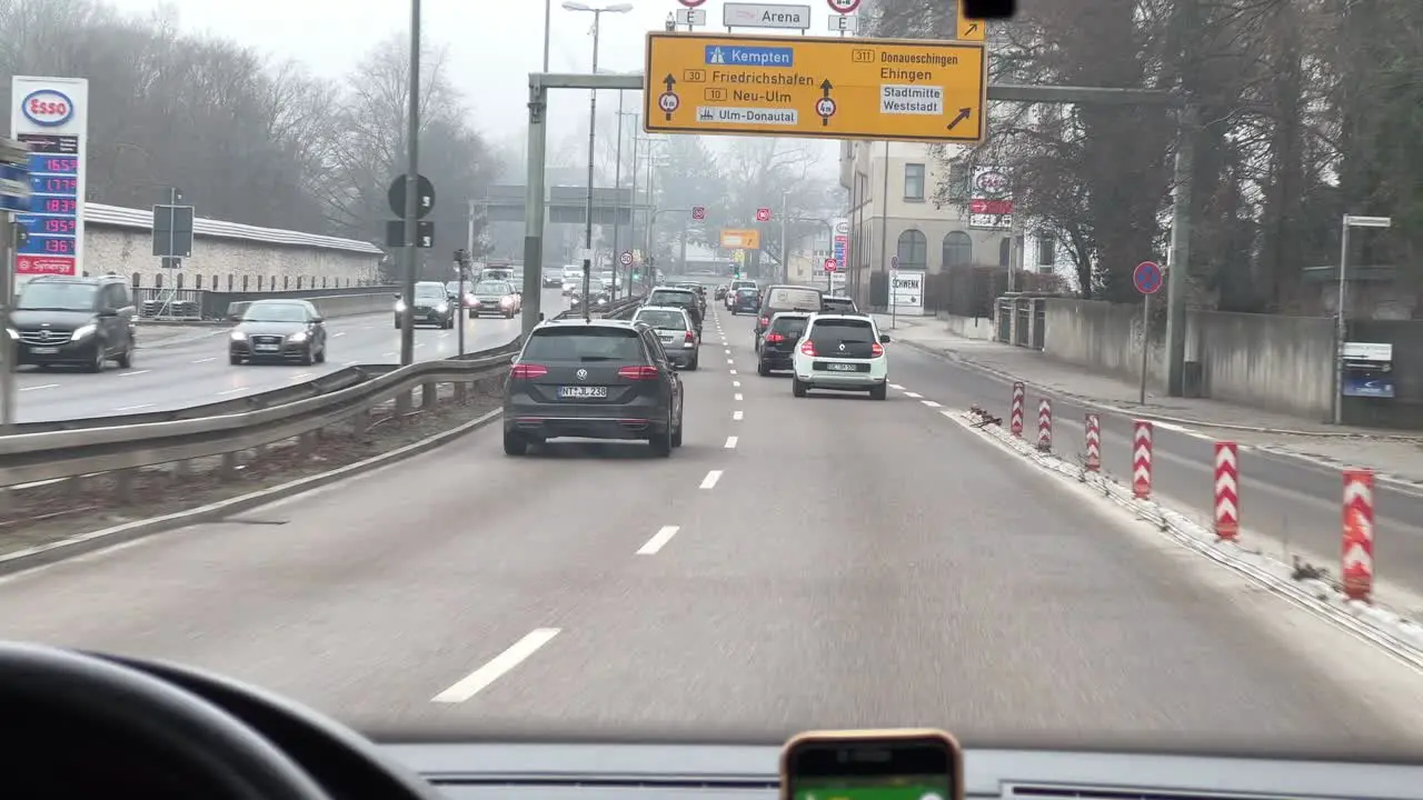 Pov shot of driving a car on the b10 trough Ulm