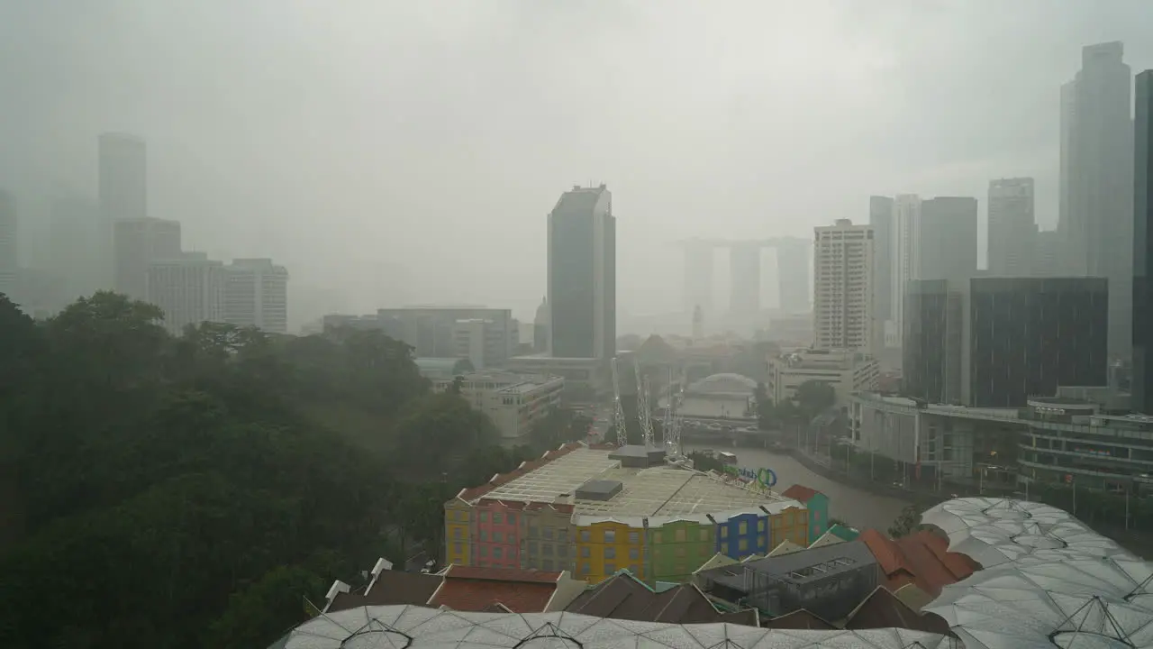 Singapore Circa Timelapse with a zoom-out of Singapore Skyline with Clarke Quay in the foreground