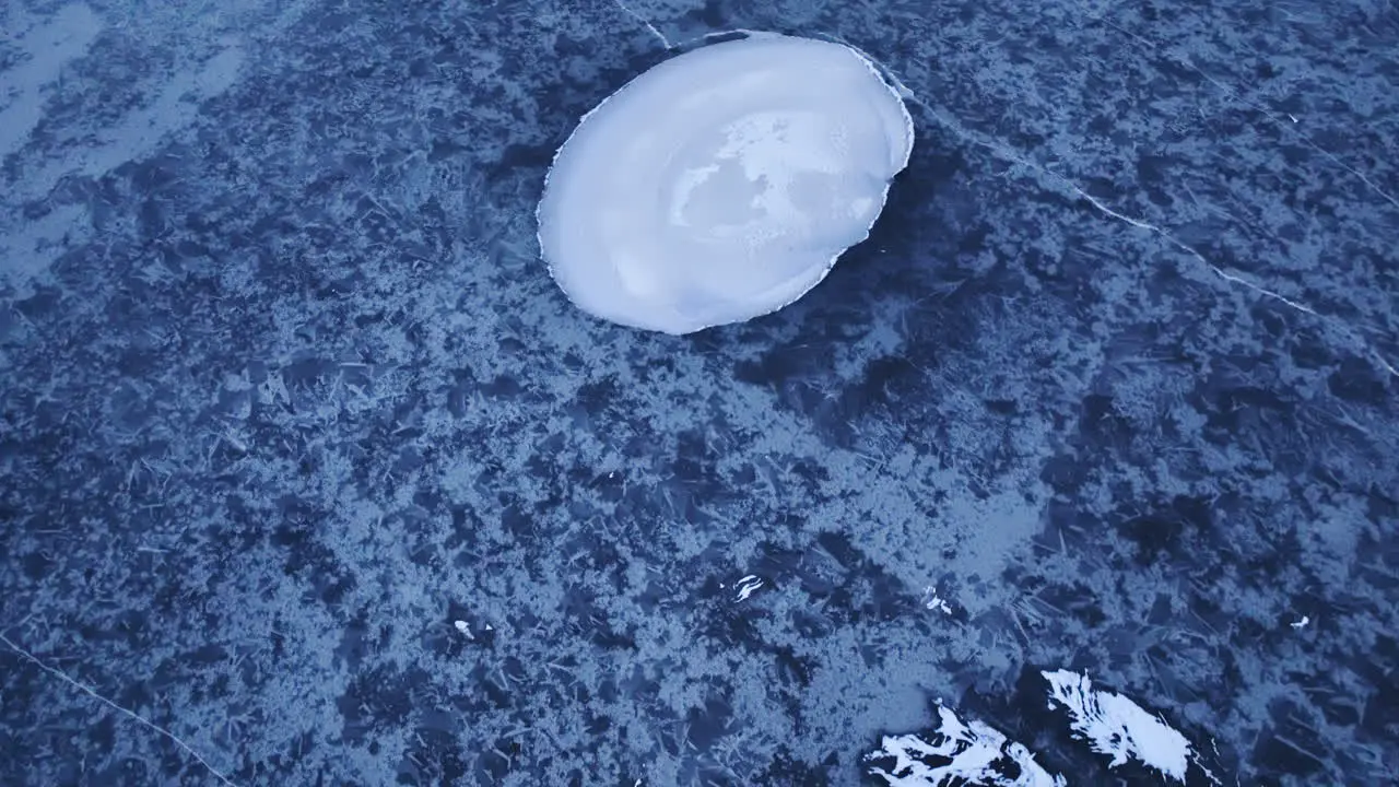 A drone's glimpse of the winter scene over a river or lake