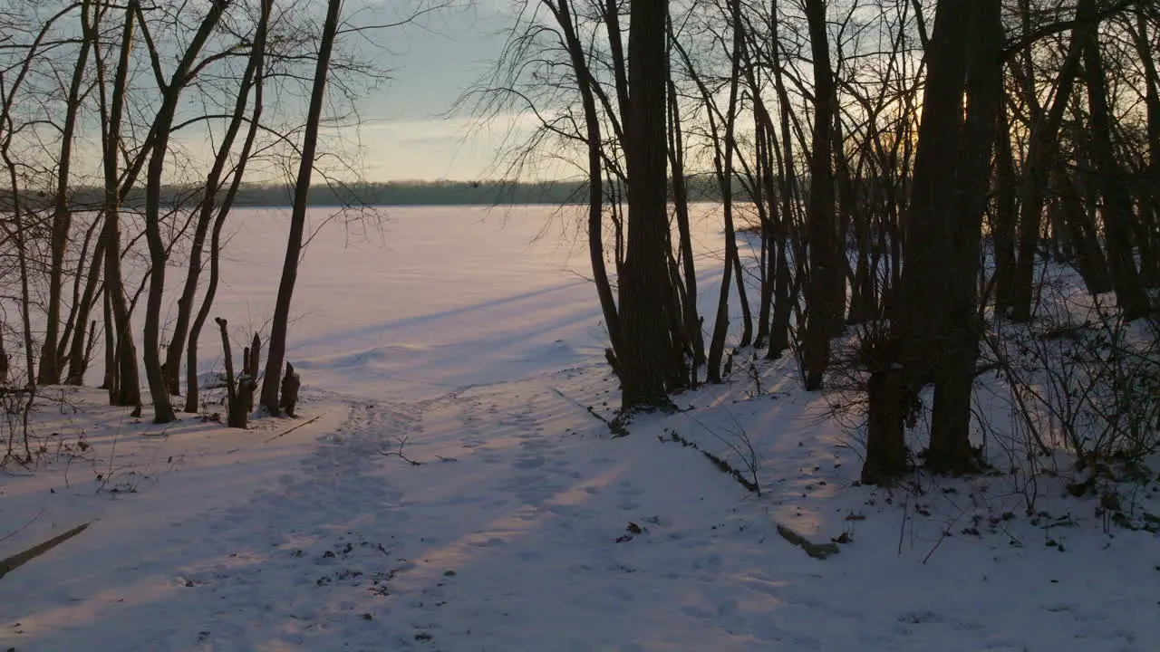 Aerial video showcasing the wintry landscape of Starved Rock State Park area