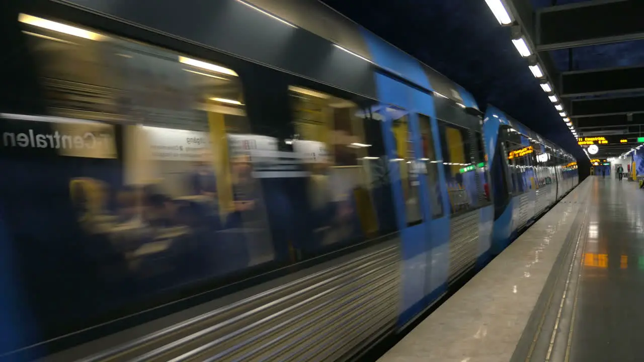 Train of Stockholm Metro Arriving to the Station