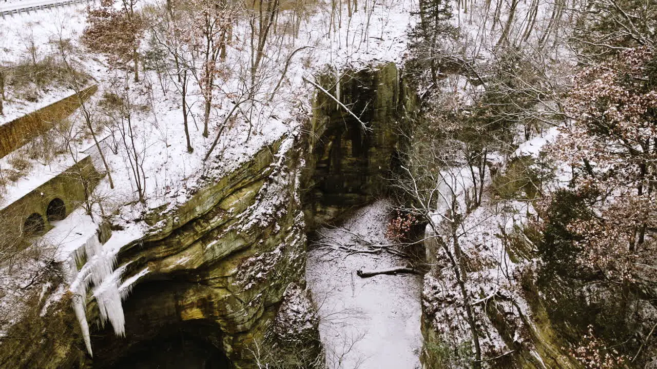 Drone footage capturing the winter beauty of Starved Rock State Park from the air