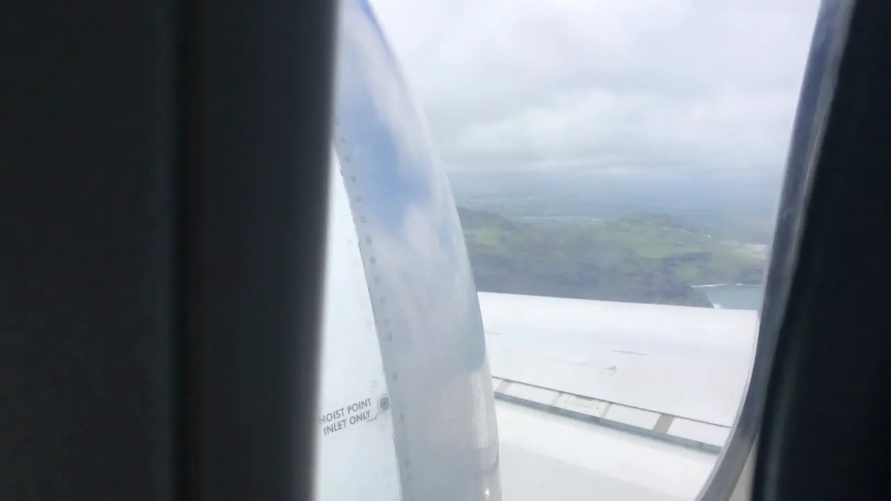 Airplane wing view with engine