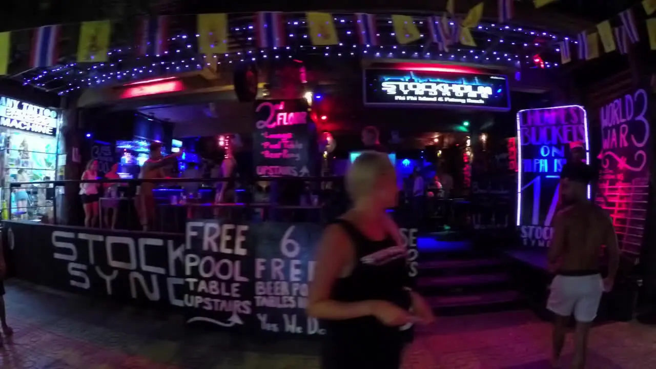 Walking on the streets full of bars and night clubs at Phi Phi Island